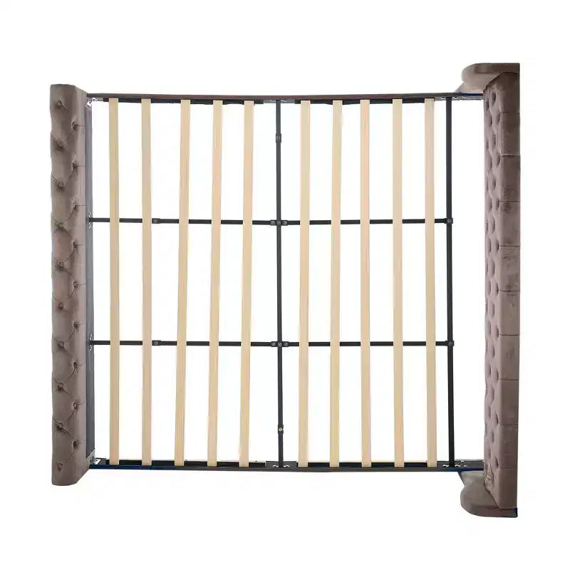 Cadre de lit plateforme Whisen 43.3 King avec tête de lit capitonnée, pied de lit à volutes, velours touffeté, quincaillerie antirouille, assemblage facile