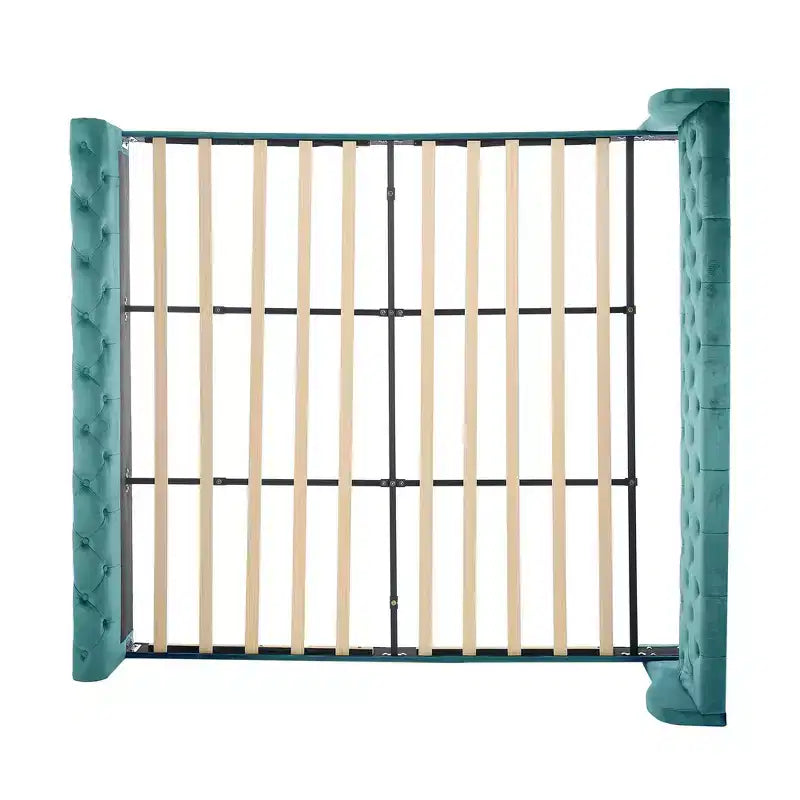Cadre de lit plateforme Whisen 43.3 King avec tête de lit capitonnée, pied de lit à volutes, velours touffeté, quincaillerie antirouille, assemblage facile