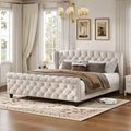 Whisen 43.3 King Sleigh Platform Bed Frame with Wingback Headboard, Scroll Footboard, Button Tufted Velvet, Rust-Resistant Hardware, Easy Assembly
