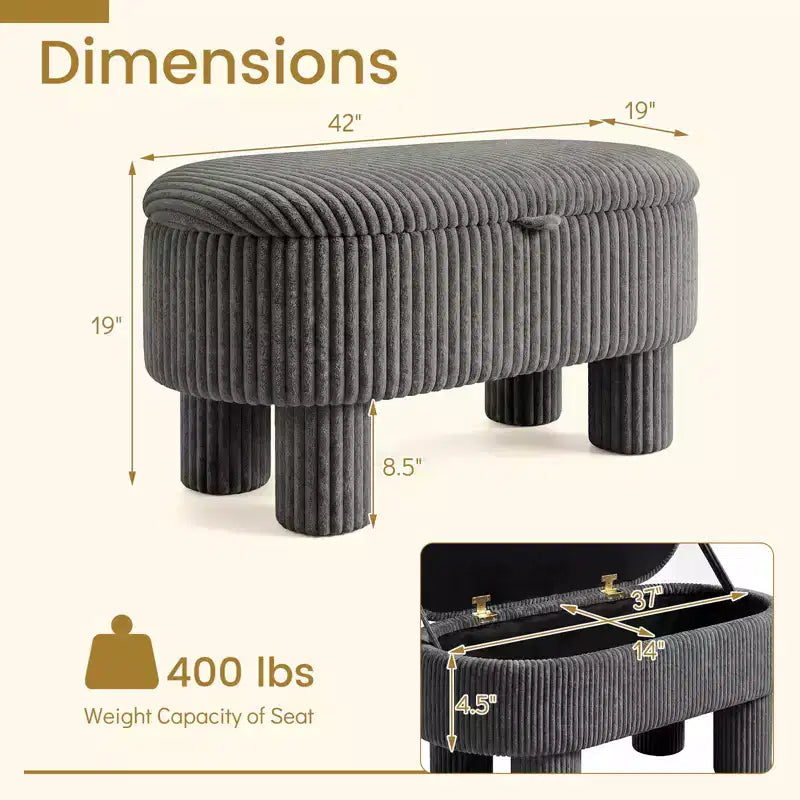 Banc ottoman de rangement Costway 42 avec compartiment de rangement caché et pieds pour salon Gris/Beige