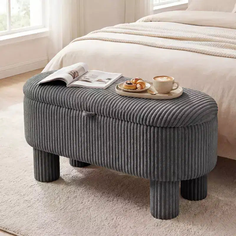 Banc ottoman de rangement Costway 42 avec compartiment de rangement caché et pieds pour salon Gris/Beige