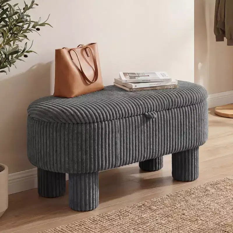 Banc ottoman de rangement Costway 42 avec compartiment de rangement caché et pieds pour salon Gris/Beige