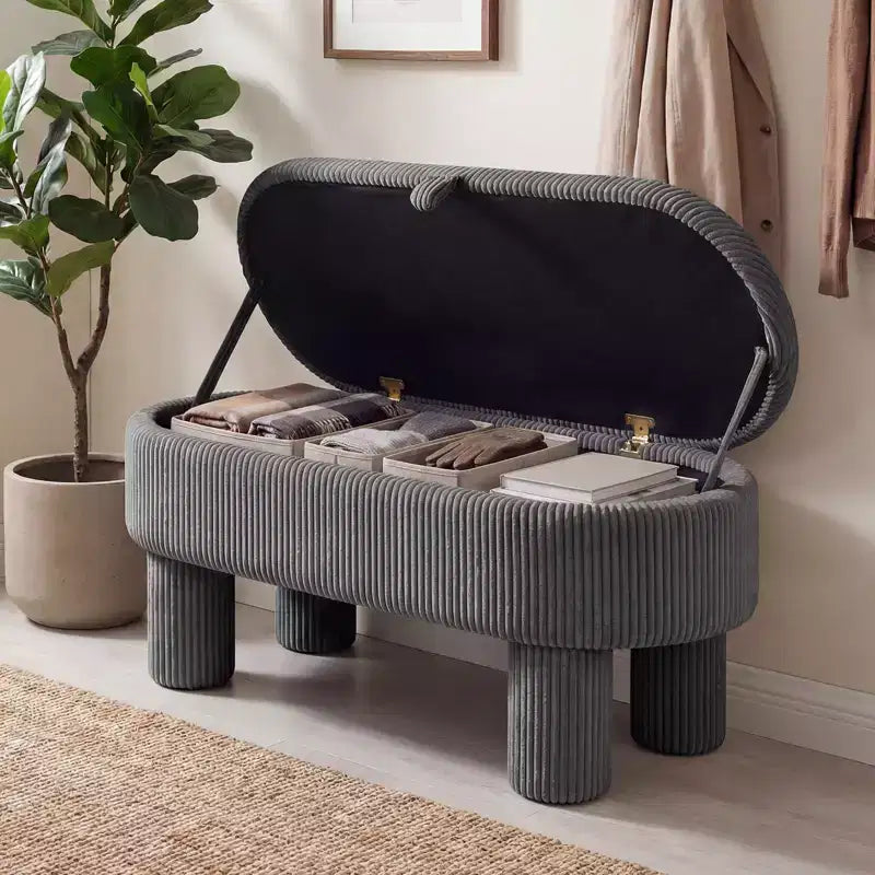 Banc ottoman de rangement Costway 42 avec compartiment de rangement caché et pieds pour salon Gris/Beige