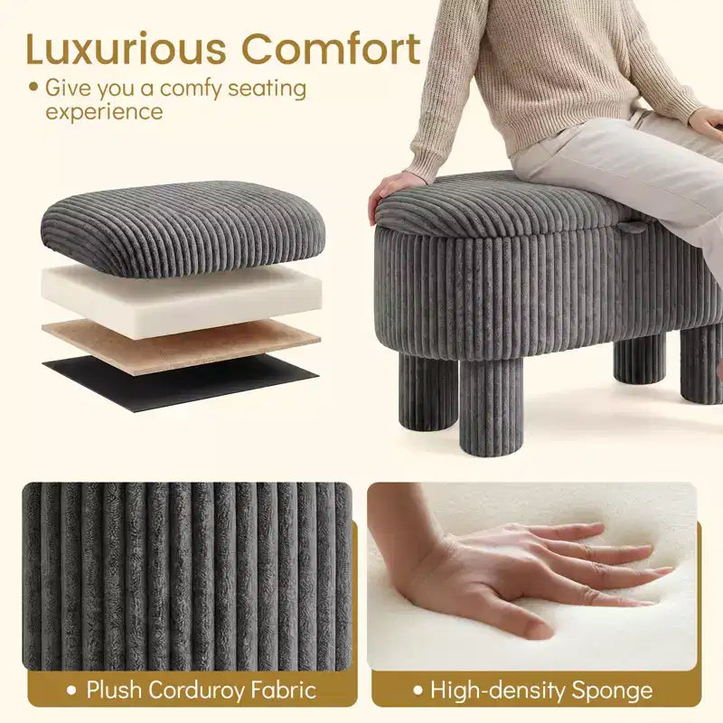 Banc ottoman de rangement Costway 42 avec compartiment de rangement caché et pieds pour salon Gris/Beige
