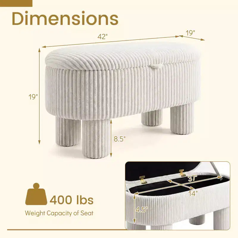 Banc ottoman de rangement Costway 42 avec compartiment de rangement caché et pieds pour salon Gris/Beige