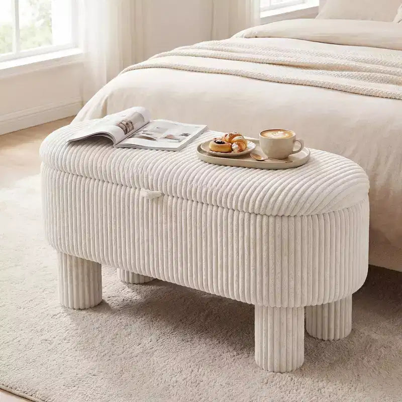Banc ottoman de rangement Costway 42 avec compartiment de rangement caché et pieds pour salon Gris/Beige