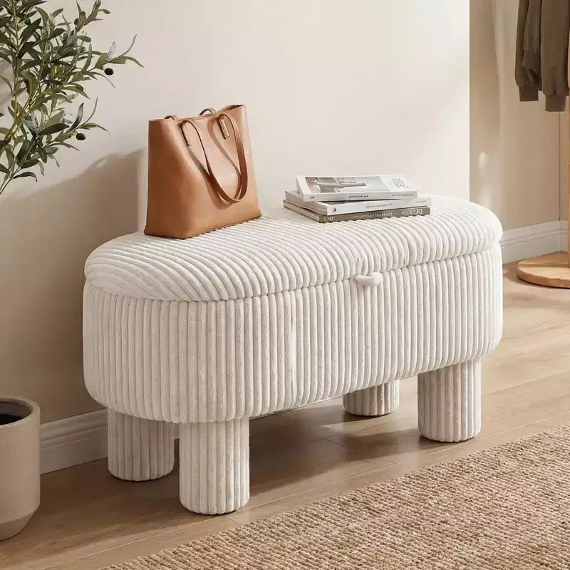 Banc ottoman de rangement Costway 42 avec compartiment de rangement caché et pieds pour salon Gris/Beige