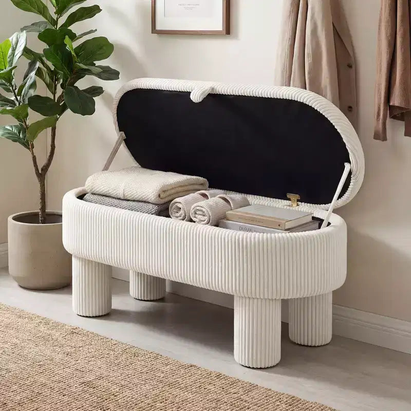 Banc ottoman de rangement Costway 42 avec compartiment de rangement caché et pieds pour salon Gris/Beige