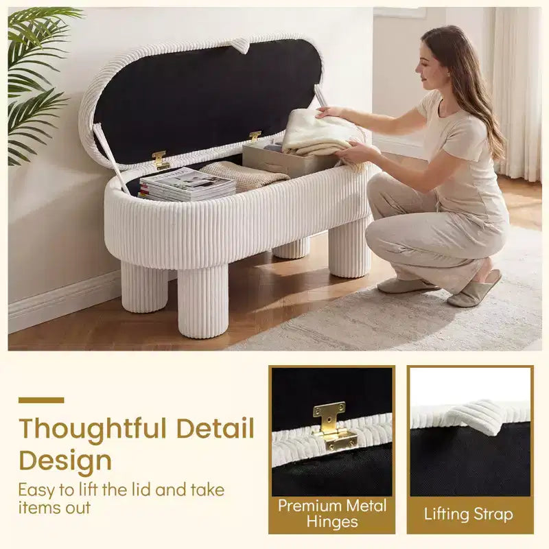Banc ottoman de rangement Costway 42 avec compartiment de rangement caché et pieds pour salon Gris/Beige