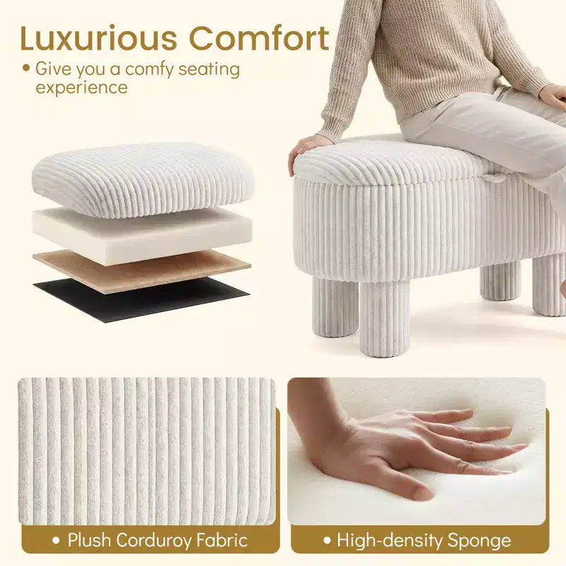 Banc ottoman de rangement Costway 42 avec compartiment de rangement caché et pieds pour salon Gris/Beige