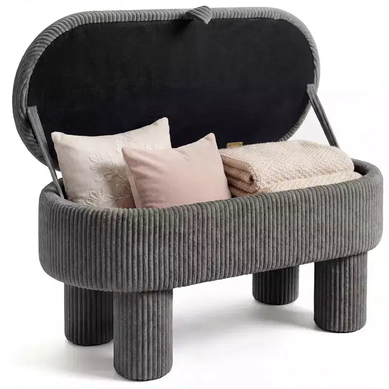Banc ottoman de rangement Costway 42 avec compartiment de rangement caché et pieds pour salon Gris/Beige