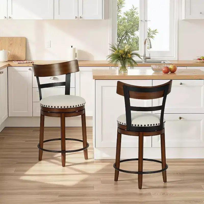 Tabouret de bar pivotant FDW - Hauteur de comptoir de 24,4 pouces, pivotant à 360°, structure en métal et bois, assise rembourrée avec repose-pieds en métal