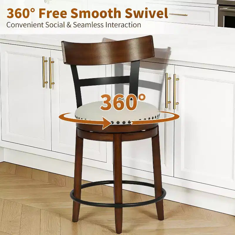 Tabouret de bar pivotant FDW - Hauteur de comptoir de 24,4 pouces, pivotant à 360°, structure en métal et bois, assise rembourrée avec repose-pieds en métal