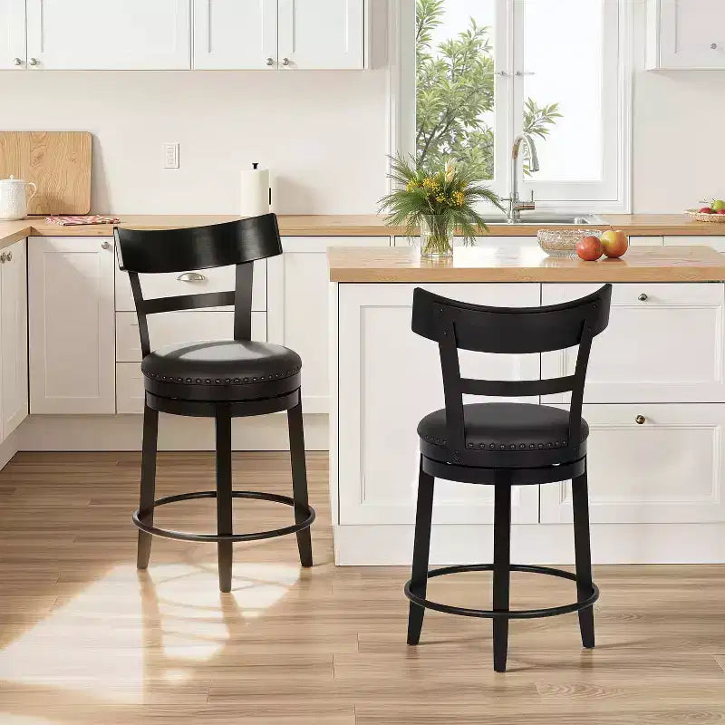 Tabouret de bar pivotant FDW - Hauteur de comptoir de 24,4 pouces, pivotant à 360°, structure en métal et bois, assise rembourrée avec repose-pieds en métal