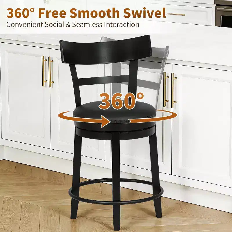 Tabouret de bar pivotant FDW - Hauteur de comptoir de 24,4 pouces, pivotant à 360°, structure en métal et bois, assise rembourrée avec repose-pieds en métal