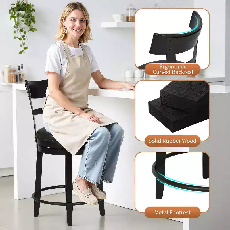 Tabouret de bar pivotant FDW - Hauteur de comptoir de 24,4 pouces, pivotant à 360°, structure en métal et bois, assise rembourrée avec repose-pieds en métal