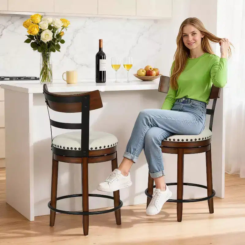Tabouret de bar pivotant FDW - Hauteur de comptoir de 24,4 pouces, pivotant à 360°, structure en métal et bois, assise rembourrée avec repose-pieds en métal