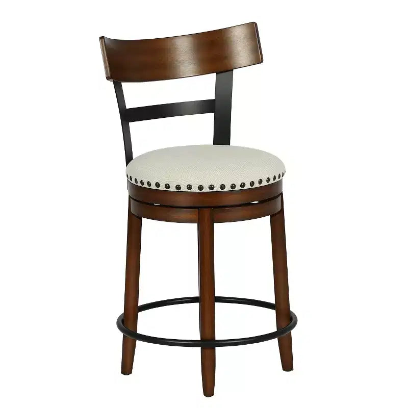 Tabouret de bar pivotant FDW - Hauteur de comptoir de 24,4 pouces, pivotant à 360°, structure en métal et bois, assise rembourrée avec repose-pieds en métal