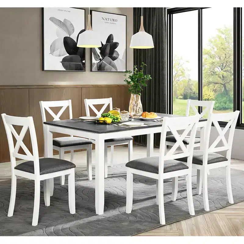 Ensemble de table et de chaises de salle à manger rembourrées GDFStudio Loren modernes en bois massif, 7 pièces