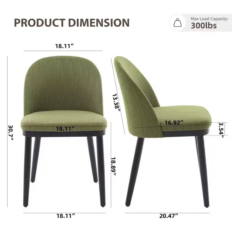 Lot de 2 chaises de salle à manger modernes en tissu - Chaises d'appoint rembourrées avec pieds en bois pour cuisine, salon et ferme (45,7 cm L x 55,9 cm P x 81,3 cm H)