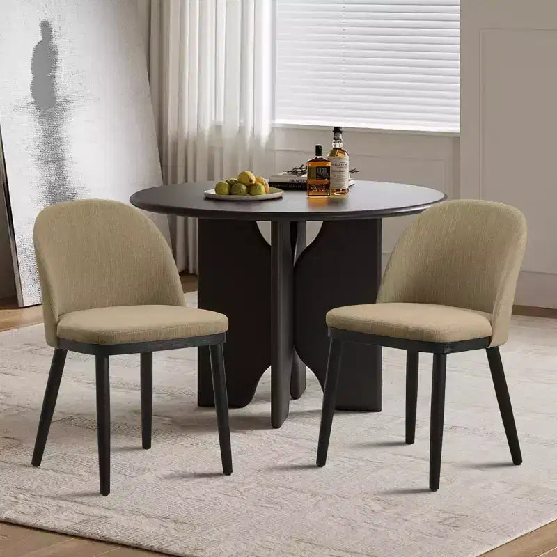 Modern Fabric Dining Chairs Set of 2 - Upholstered Wooden Legs Accent Chairs for Kitchen, Living Room & Farmhouse (18W x 22D x 32H)