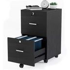 VINGLI 2-Drawer File Cabinet with Lock, Small Rolling Wood Filing Cabinet for Hanging Letter Size Filings with Tabs, Mobile Under Desk File Organizer