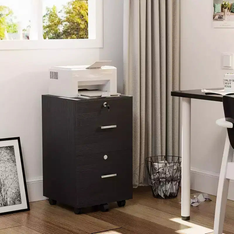 VINGLI Meuble Classeur à 2 Tiroirs avec Serrure, Petit Classeur Roulant en Bois pour Dossiers Suspendus de Format Lettre avec Onglets, Organiseur de Documents Mobile Sous Bureau