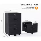 VINGLI Meuble Classeur à 2 Tiroirs avec Serrure, Petit Classeur Roulant en Bois pour Dossiers Suspendus de Format Lettre avec Onglets, Organiseur de Documents Mobile Sous Bureau