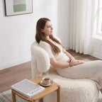 Fauteuil d'appoint en fausse fourrure, fauteuil crapaud moderne rembourré avec dossier incurvé, fauteuil de salon sans accoudoirs avec pieds en bois pour salon, chambre à coucher, coiffeuse (blanc)