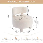 Fauteuil d'appoint en fausse fourrure, fauteuil crapaud moderne rembourré avec dossier incurvé, fauteuil de salon sans accoudoirs avec pieds en bois pour salon, chambre à coucher, coiffeuse (blanc)