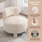Fauteuil d'appoint en fausse fourrure, fauteuil crapaud moderne rembourré avec dossier incurvé, fauteuil de salon sans accoudoirs avec pieds en bois pour salon, chambre à coucher, coiffeuse (blanc)