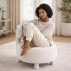 Fauteuil d'appoint en fausse fourrure, fauteuil crapaud moderne rembourré avec dossier incurvé, fauteuil de salon sans accoudoirs avec pieds en bois pour salon, chambre à coucher, coiffeuse (blanc)