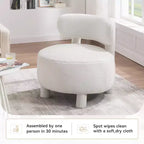 Fauteuil d'appoint en fausse fourrure, fauteuil crapaud moderne rembourré avec dossier incurvé, fauteuil de salon sans accoudoirs avec pieds en bois pour salon, chambre à coucher, coiffeuse (blanc)