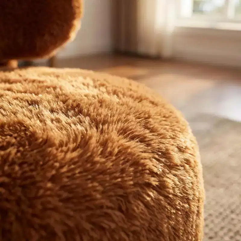 Fauteuil d'appoint en fausse fourrure, fauteuil crapaud moderne rembourré avec dossier incurvé, fauteuil de salon sans accoudoirs avec pieds en bois pour salon, chambre à coucher, coiffeuse (blanc)