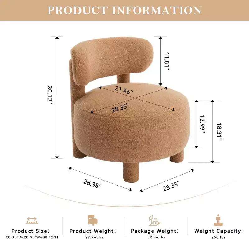 Fauteuil d'appoint en fausse fourrure, fauteuil crapaud moderne rembourré avec dossier incurvé, fauteuil de salon sans accoudoirs avec pieds en bois pour salon, chambre à coucher, coiffeuse (blanc)