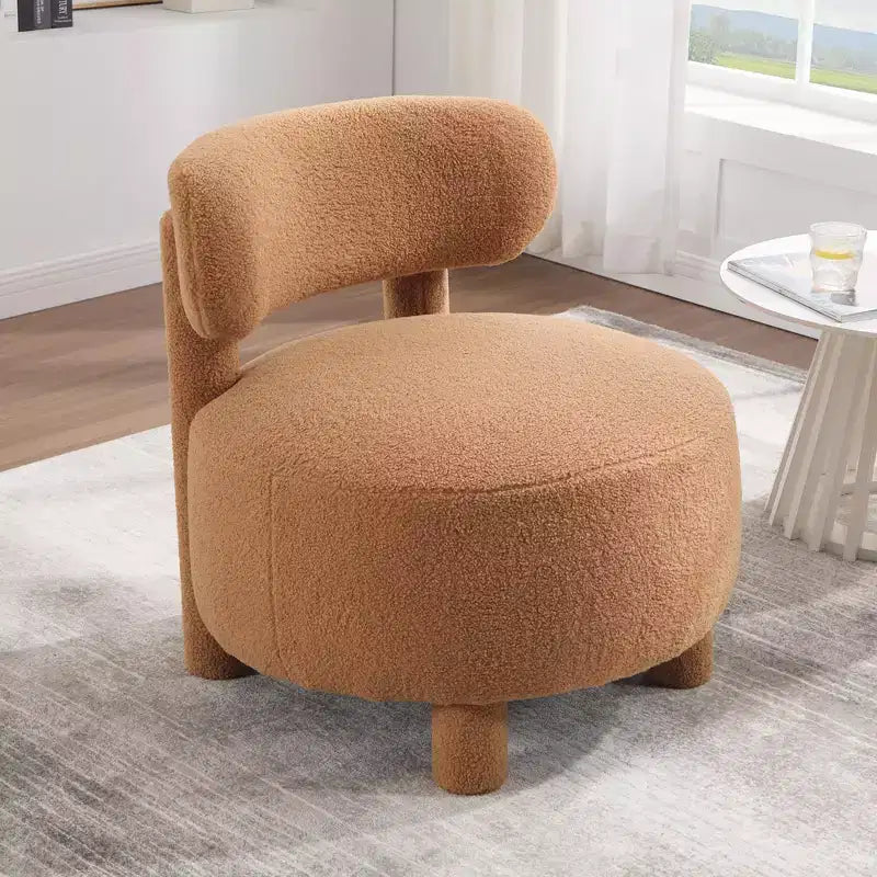 Fauteuil d'appoint en fausse fourrure, fauteuil crapaud moderne rembourré avec dossier incurvé, fauteuil de salon sans accoudoirs avec pieds en bois pour salon, chambre à coucher, coiffeuse (blanc)