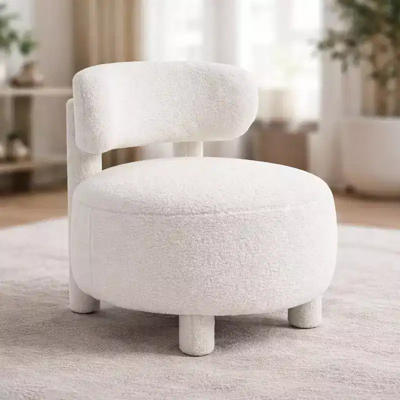 Fauteuil d'appoint en fausse fourrure, fauteuil crapaud moderne rembourré avec dossier incurvé, fauteuil de salon sans accoudoirs avec pieds en bois pour salon, chambre à coucher, coiffeuse (blanc)