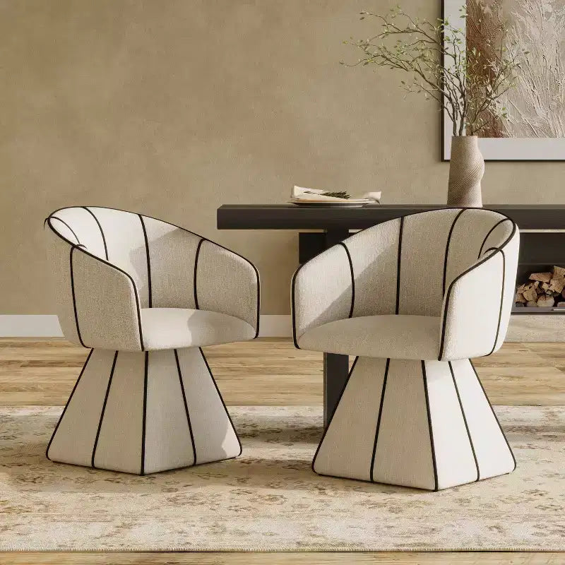 Christopher Knight Home Laleh Modern Metal and Wood Upholstered Swivel Dining Chairs with Barrel Backrest (Set of 2)