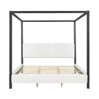 Lit à baldaquin Queen/King Size, Lit plateforme rembourré avec tête de lit capitonnée douce et cadre en métal noir robuste, Blanc - ModernLuxe