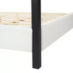 Lit à baldaquin Queen/King Size, Lit plateforme rembourré avec tête de lit capitonnée douce et cadre en métal noir robuste, Blanc - ModernLuxe