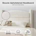 Cadre de lit plateforme Coolmee King Size en tissu bouclé avec tête de lit ronde douce, pieds cylindriques, conception robuste et silencieuse