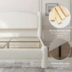 Cadre de lit plateforme Coolmee King Size en tissu bouclé avec tête de lit ronde douce, pieds cylindriques, conception robuste et silencieuse