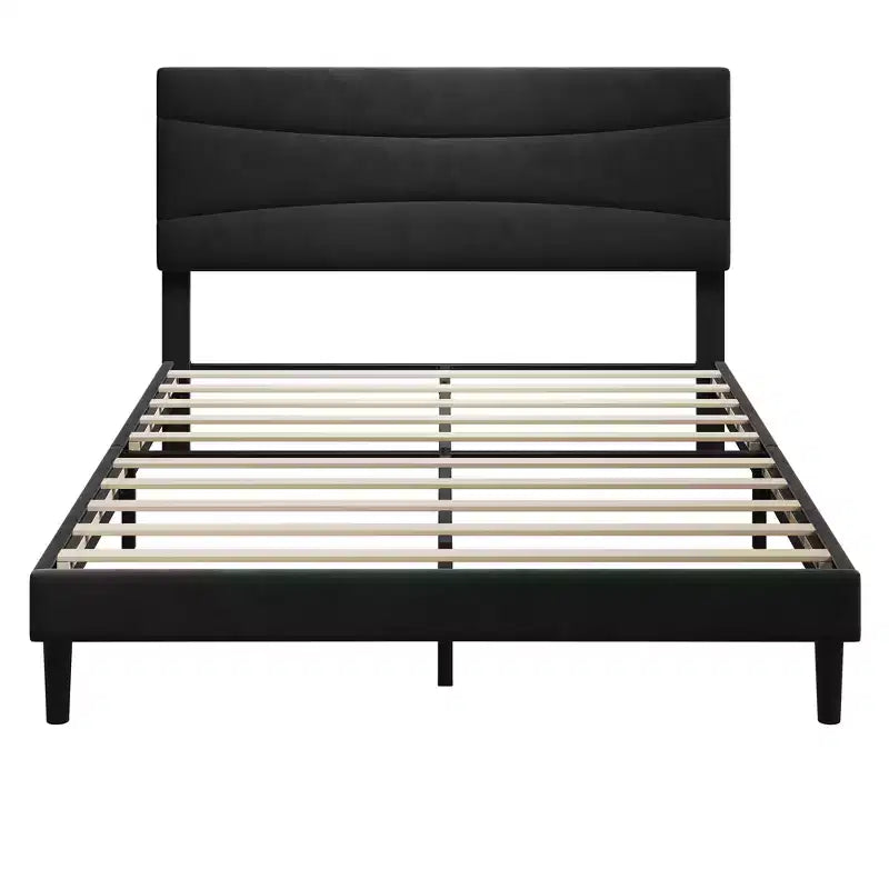 COZONY Cadre de Lit Plateforme Rembourré en Velours avec Tête de Lit, Aucun Sommier Tapissier Requis, Support à Lattes en Bois, Rangement Sous le Lit, Silencieux, Facile à Assembler