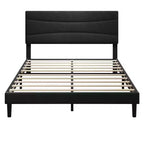 COZONY Cadre de Lit Plateforme Rembourré en Velours avec Tête de Lit, Aucun Sommier Tapissier Requis, Support à Lattes en Bois, Rangement Sous le Lit, Silencieux, Facile à Assembler
