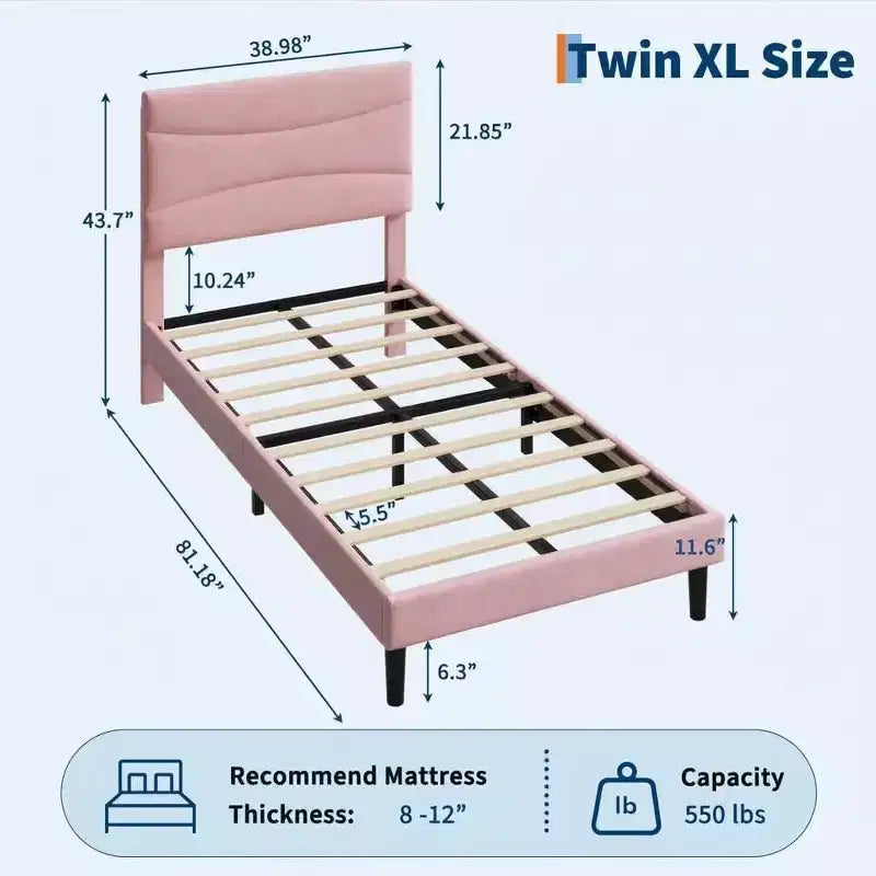 COZONY Cadre de Lit Plateforme Rembourré en Velours avec Tête de Lit, Aucun Sommier Tapissier Requis, Support à Lattes en Bois, Rangement Sous le Lit, Silencieux, Facile à Assembler