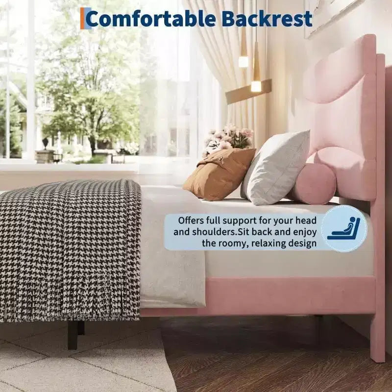 COZONY Cadre de Lit Plateforme Rembourré en Velours avec Tête de Lit, Aucun Sommier Tapissier Requis, Support à Lattes en Bois, Rangement Sous le Lit, Silencieux, Facile à Assembler