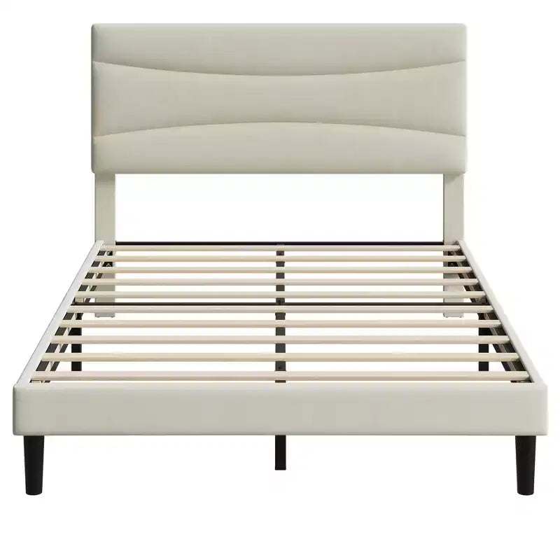 COZONY Cadre de Lit Plateforme Rembourré en Velours avec Tête de Lit, Aucun Sommier Tapissier Requis, Support à Lattes en Bois, Rangement Sous le Lit, Silencieux, Facile à Assembler