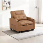 Fauteuil-lit convertible 3-en-1 moderne avec dossier réglable, port de charge USB, porte-gobelets et poches latérales pour chambre ou salon