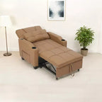 Fauteuil-lit convertible 3-en-1 moderne avec dossier réglable, port de charge USB, porte-gobelets et poches latérales pour chambre ou salon