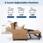 Fauteuil-lit convertible 3-en-1 moderne avec dossier réglable, port de charge USB, porte-gobelets et poches latérales pour chambre ou salon